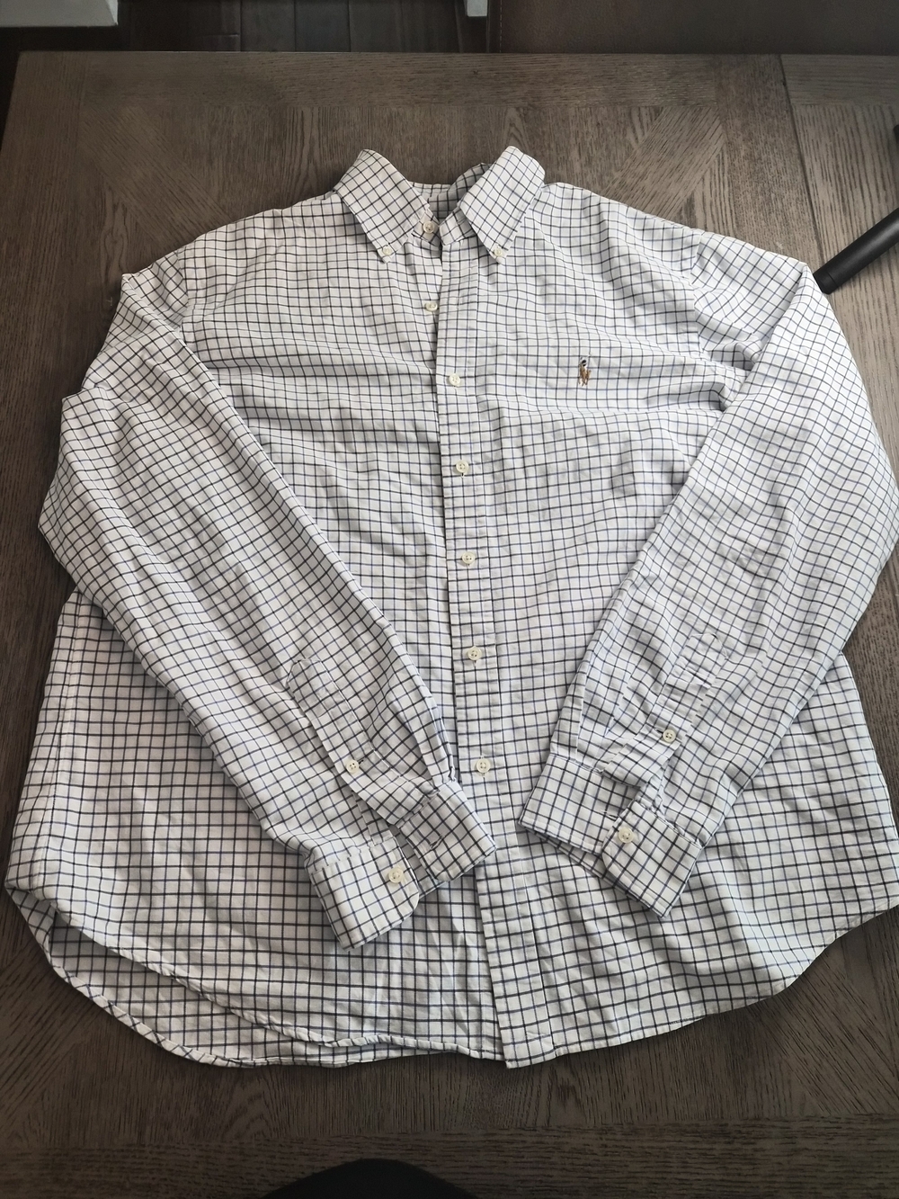Ralph Lauren White Dress Shirt with Navy Windowpane Check